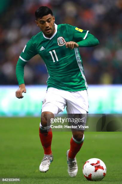 Carlos Vela of Mexico drives the ball during the match between Mexico and Panama as part of the FIFA 2018 World Cup Qualifiers at Estadio Azteca on...