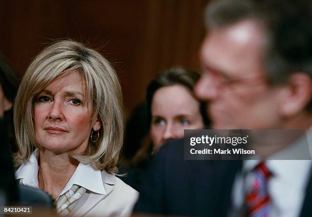 Linda Daschle watches as her husnband former Senate Majority Leader Tom Daschle testifies during his Senate Confirmation hearing before the Senate...