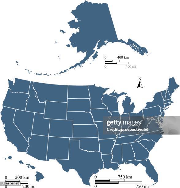 Usa Map Outline Vector With Mileage And Kilometer Scales Usa Map Outline Vector With Mileage And Kilometer Scales In Blue Background 