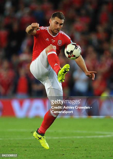 Wales Sam Vokes during the FIFA 2018 World Cup Qualifier between Wales and Austria at Cardiff City Stadium on September 2, 2017 in Cardiff, Wales.