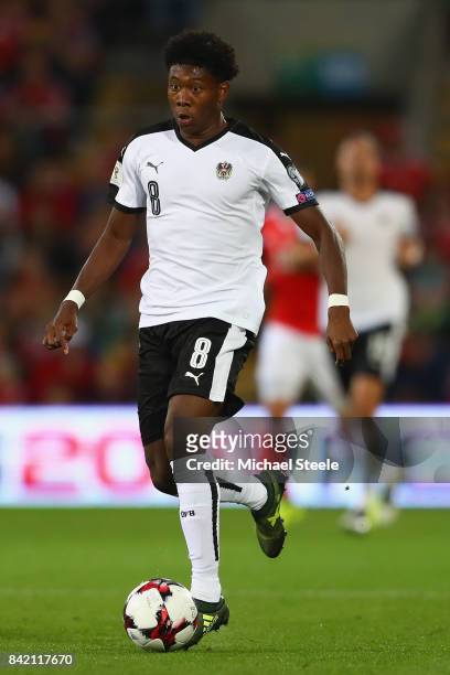 David Alaba of Austria during the FIFA 2018 World Cup Qualifier Group D match between Wales and Austria at Cardiff City Stadium on September 2, 2017...