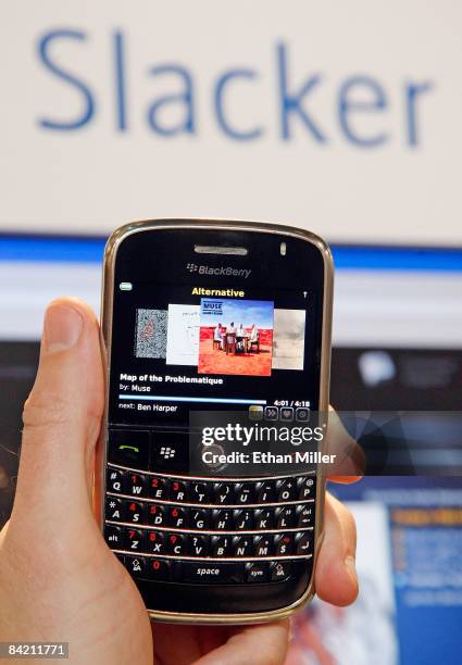 BlackBerry Bold with the new Slacker personalized radio application is displayed at the 2009 International Consumer Electronics Show at the Las Vegas...