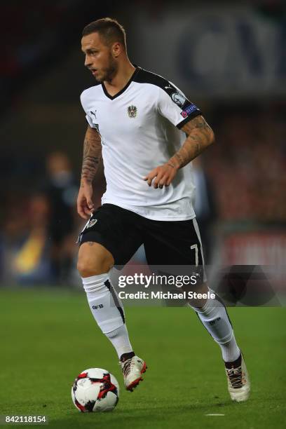 Marko Arnautovic of Austria during the FIFA 2018 World Cup Qualifier Group D match between Wales and Austria at Cardiff City Stadium on September 2,...