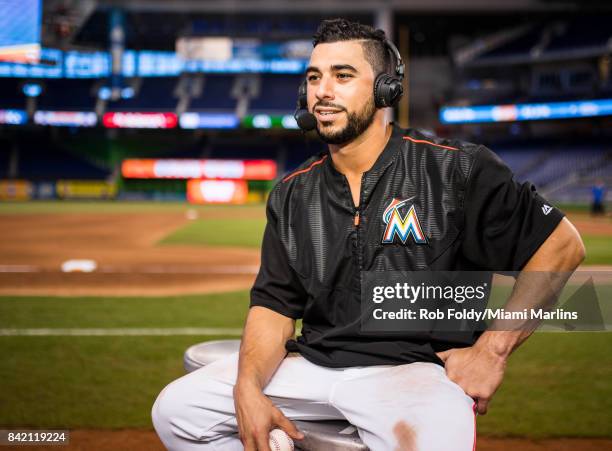 Mike Aviles of the Miami Marlins after the game against the San Francisco Giants at Marlins Park on August 16, 2017 in Miami, Florida.