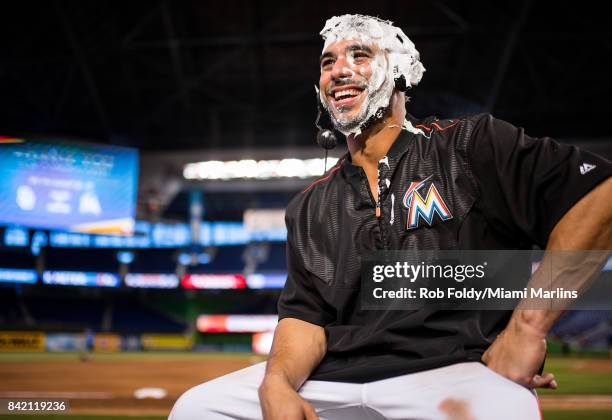 Mike Aviles of the Miami Marlins after the game against the San Francisco Giants at Marlins Park on August 16, 2017 in Miami, Florida.