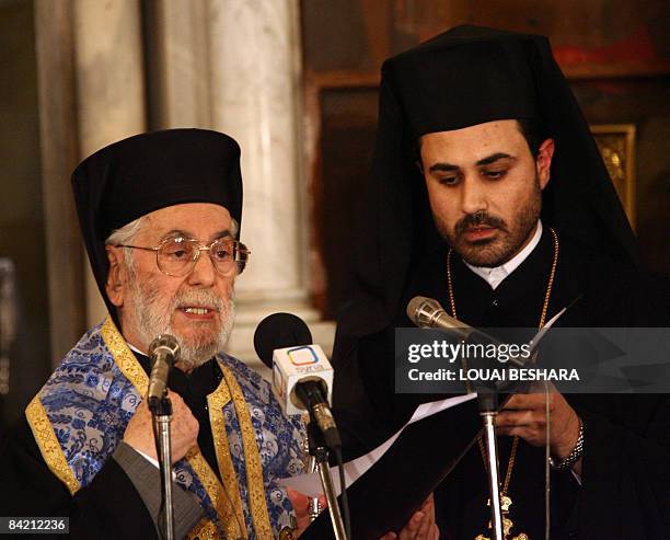 Christian Orthodox Patriarch of Antioch and the Whole of the East, Ignatius Hazim IV, leads the prayer for the Palestinians killed in Gaza at a...