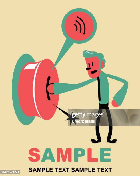 businessman pushing a large call button (service bell ) by one hand - large bell stock illustrations