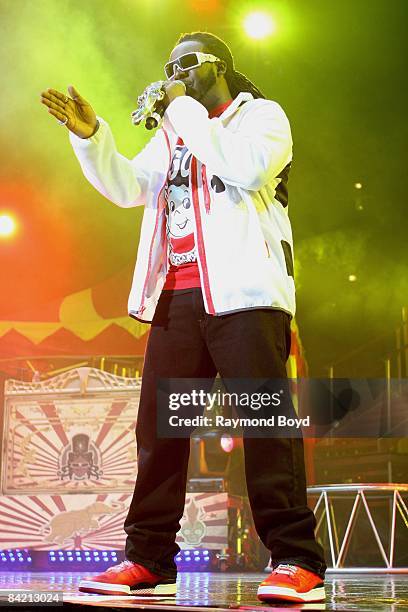 Rapper T-Pain performs during the "I Am Music" tour at the United Center in Chicago, Illinois on December 27, 2008.
