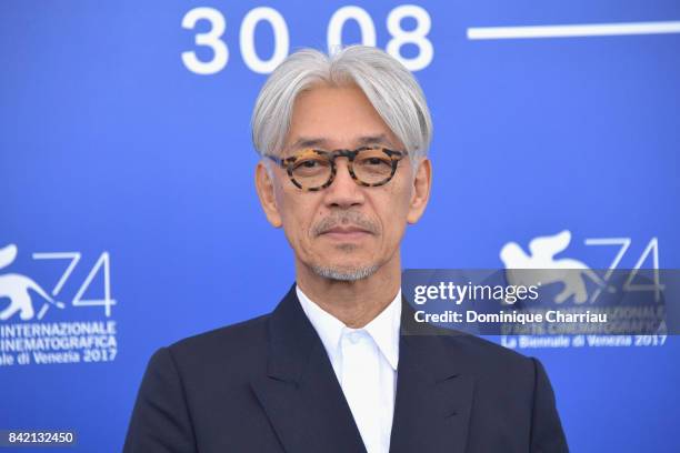 Ryuichi Sakamoto attends the 'Ryuichi Sakamoto: Coda' photocall during the 74th Venice Film Festival at Sala Casino on September 3, 2017 in Venice,...