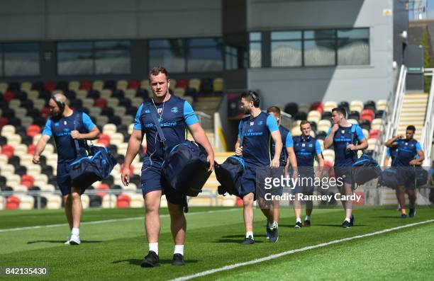 Wales , United Kingdom - 2 September 2017; Ed Byrne of Leinster ahead of the Guinness PRO14 Round 1 match between Dragons and Leinster at Rodney...