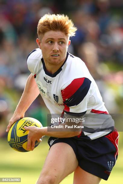 Nic Stirzaker of the Rising looks to pass the ball during the round one NRC match between Perth Spirit and Melbourne Rising at McGillivray Oval on...