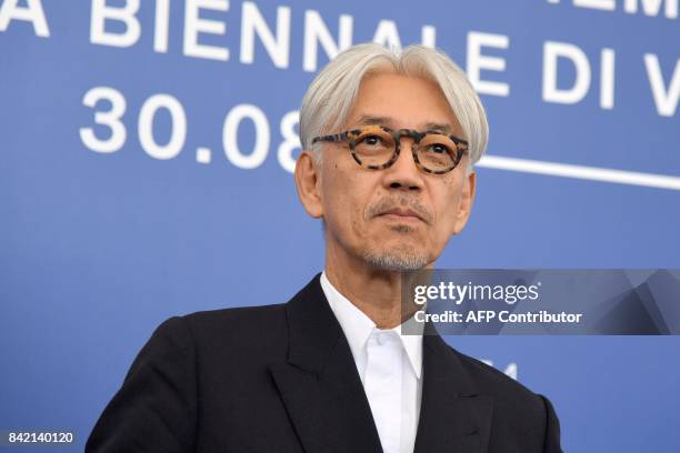 Japanese musician Ryuichi Sakamoto attends the photocall of the movie "Ryuichi Sakamoto : Coda" presented out of competition at the 74th Venice Film...