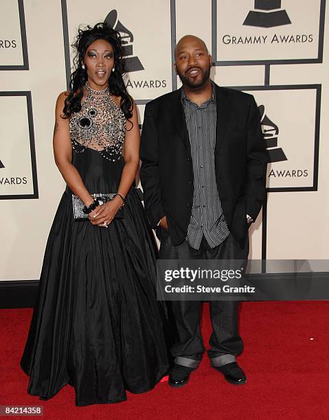 Bun B and Pimp C's widow Chinara arrive to the 50th Annual GRAMMY Awards at the Staples Center on February 10, 2008 in Los Angeles, California.