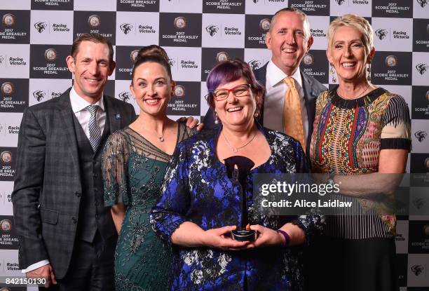 Team Winx Hugh and Christine Bowman, Deborah Kepitis, and Peter and Patricia Tighe with The Victorian Racehorse of the Year Award at the Scobie...