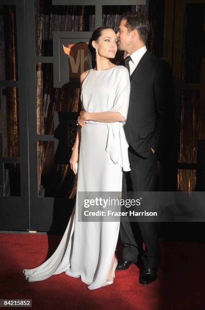 Actress Angelina Jolie and actor Brad Pitt arrive at VH1's 14th Annual Critics' Choice Awards held at the Santa Monica Civic Auditorium on January 8,...