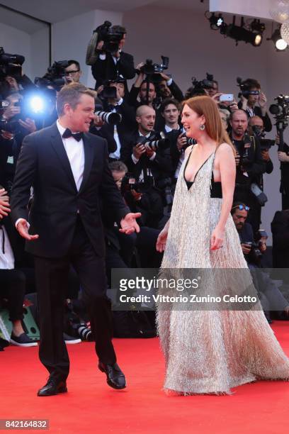 Matt Damon and Julianne Moore walk the red carpet ahead of the 'Suburbicon' screening during the 74th Venice Film Festival at Sala Grande on...