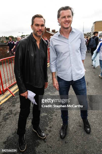 Dublin , Ireland - 3 September 2017; Former Soccer players Jason McAteer, left, and Steve McManaman prior to the GAA Hurling All-Ireland Senior...