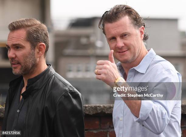 Dublin , Ireland - 3 September 2017; Former Soccer players Steve McManaman, right, and Jason McAteer prior to the GAA Hurling All-Ireland Senior...