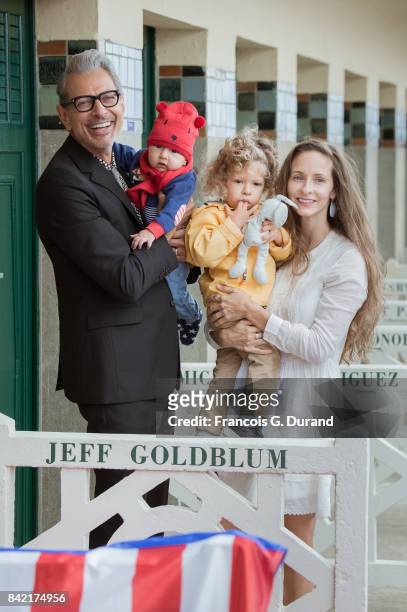 Actor Jeff Goldblum , his son River , his wife Canadian dancer Emilie Livingston , and her daughter Charlie pose in front of Goldblum's dedicated...