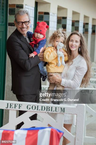 Actor Jeff Goldblum , his son River , his wife Canadian dancer Emilie Livingston , and her daughter Charlie pose in front of Goldblum's dedicated...