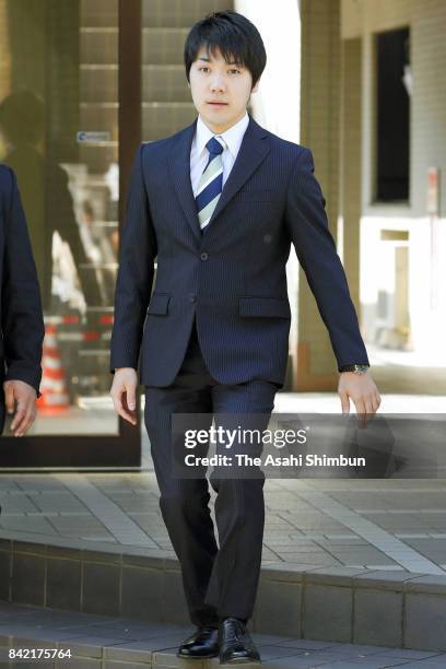 Kei Komuro, fiance of Princess Mako of Akishino leaves his home on September 3, 2017 in Yokohama, Kanagawa, Japan. Princess Mako, a granddaughter of...