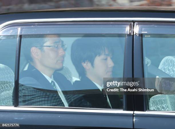 Kei Komuro, fiance of Princess Mako of Akishino is seen on arrival at the Akasaka Estate on September 3, 2017 in Tokyo, Japan. Princess Mako, a...