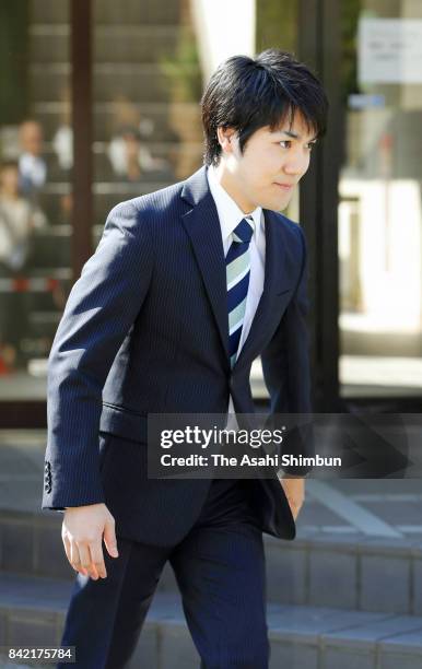 Kei Komuro, fiance of Princess Mako of Akishino leaves his home on September 3, 2017 in Yokohama, Kanagawa, Japan. Princess Mako, a granddaughter of...