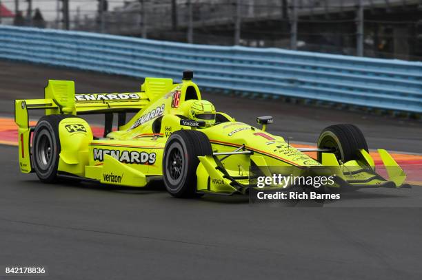 Simon Pagenaud, driver of the Menards Team Penske Chevrolet, during practice for the INDYCAR Grand Prix at The Glen at Watkins Glen International on...