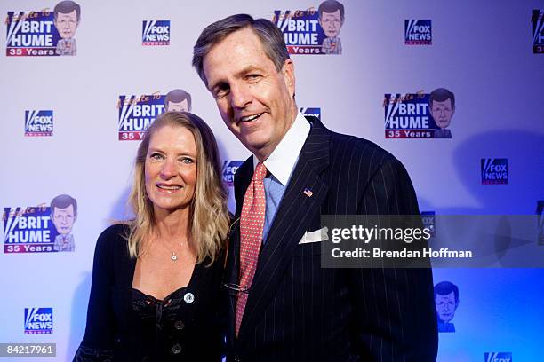 News host Brit Hume poses with his wife Kim Hume on the red carpet upon arrival at an event in his honor on January 8, 2009 in Washington, DC. Hume...