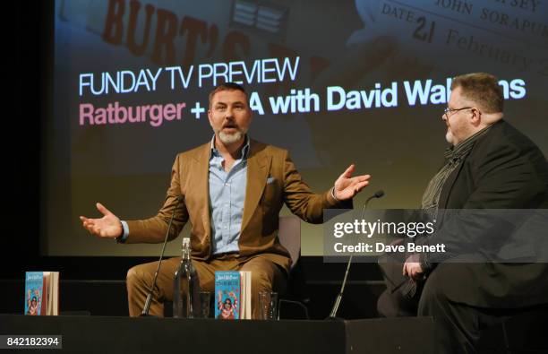 David Walliams and BFI programmer Justin Johnson speak on stage following a BFI Southbank preview of "Ratburger", Sky 1's TV adaptation of his book...