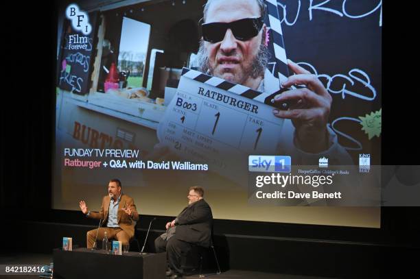 David Walliams and BFI programmer Justin Johnson speak on stage following a BFI Southbank preview of "Ratburger", Sky 1's TV adaptation of his book...