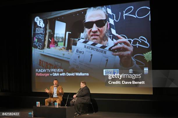 David Walliams and BFI programmer Justin Johnson speak on stage following a BFI Southbank preview of "Ratburger", Sky 1's TV adaptation of his book...