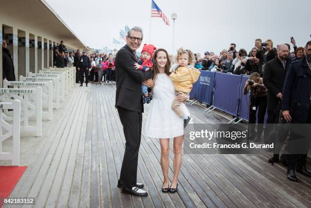 Actor Jeff Goldblum , his son River , his wife Canadian dancer Emilie Livingston , and her daughter Charlie pose in front of Goldblum's dedicated...