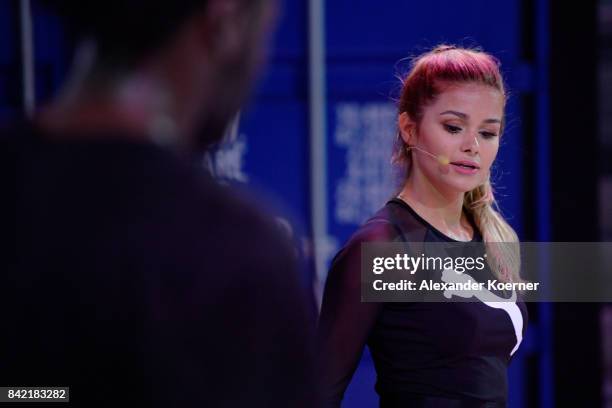 Pamela Reif present the Puma dance training during the Bread & Butter by Zalando at arena Berlin on September 3, 2017 in Berlin, Germany.