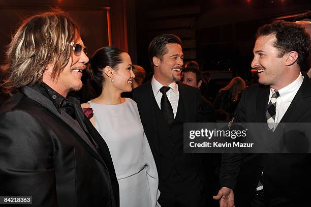 Actors Mickey Rourke, Angelina Jolie, Brad Pitt and Director Darren Aronofsky during VH1's 14th Annual Critics' Choice Awards held at the Santa...