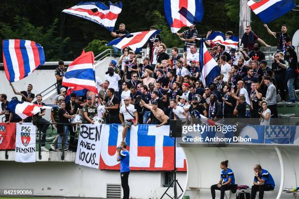 Fans of PSG members of CUP during women's Division 1 match between Paris Saint Germain PSG and Soyaux on September 3, 2017 in Paris, France.