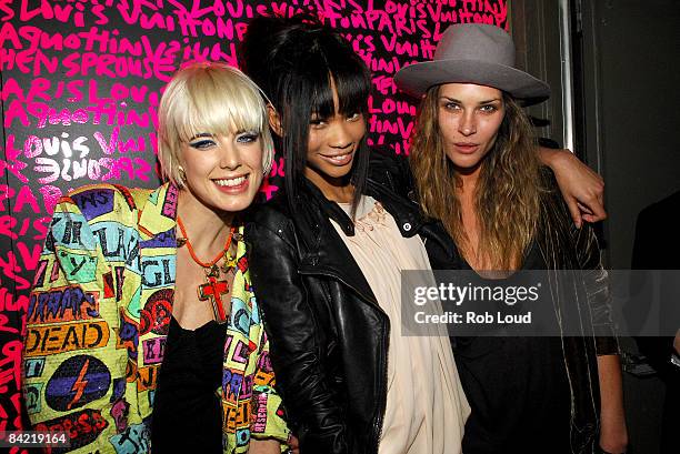 Agyness Deyn, Chanel Iman, and Erin Wasson attend the tribute to Stephen Sprouse after party hosted by Louis Vuitton at the Bowery Ballroom on...