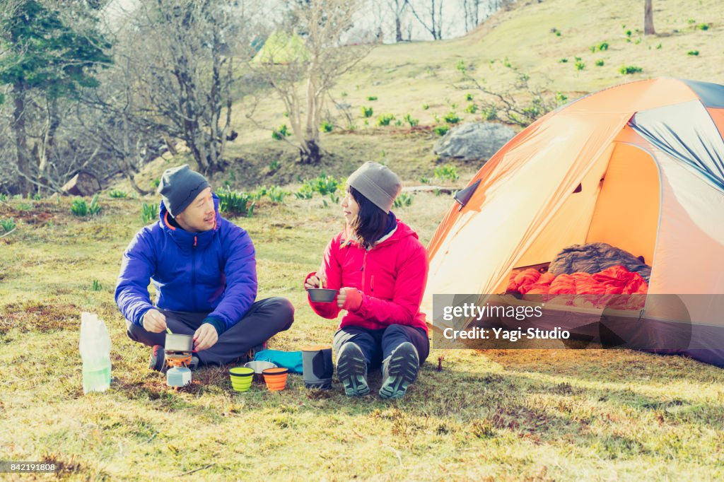 Two backpacker hiking in nature