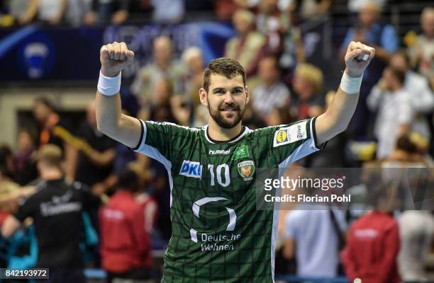 Jakov Gojun of Fuechse Berlin after the game between Fuechse Berlin and the Eulen Ludwigshafen on September 3, 2017 in Berlin, Germany.