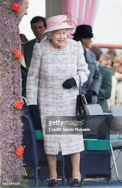 Queen Elizabeth II attends the 2017 Braemar Highland Gathering at The Princess Royal and Duke of Fife Memorial Park on September 2, 2017 in Braemar,...