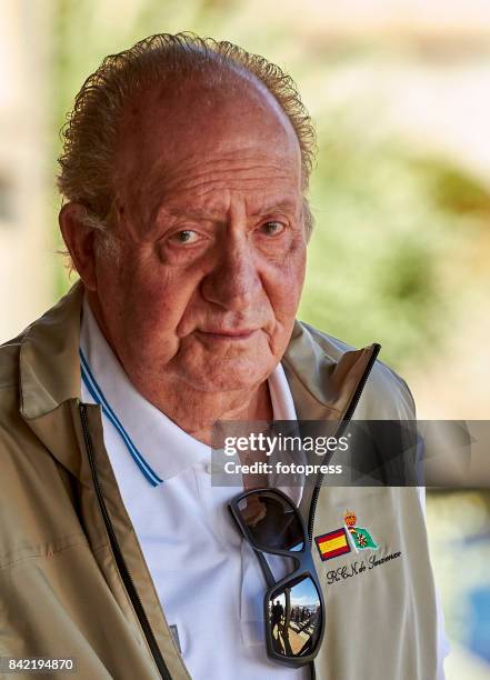 King Juan Carlos attends the sailing regatta 'Principe de Asturias' trophy on September 3, 2017 in Baiona, Spain.