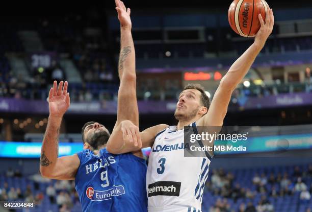 Ioannis Bourousis of Greece, Goran Dragic of Slovenia during the FIBA Eurobasket 2017 Group A match between Slovenia and Greece on September 3, 2017...