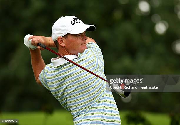 David Drysdale of Scotland hits a tee shot during the second round of the Joburg Open at Royal Johannesburg and Kensington Golf Club on January 9,...