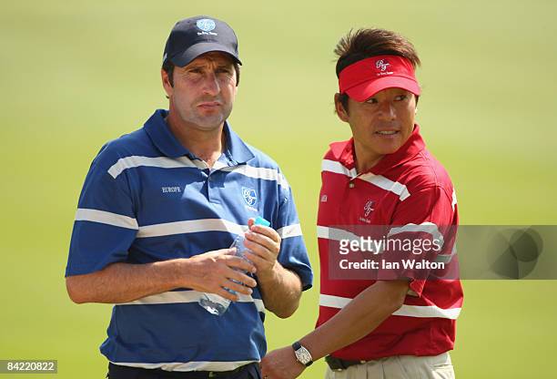 European Team Captain Jose Maria Olazabal and Asian Team Captain Naomochi �Joe� Ozaki look on during the foursomes on Day one of The Royal Trophy at...