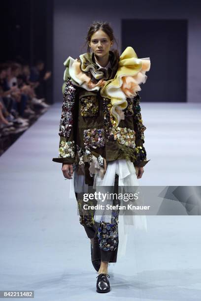 Model walks the runway at the Viktor & Rolf show during the Bread & Butter by Zalando at B&&B Stage, arena Berlin on September 3, 2017 in Berlin,...