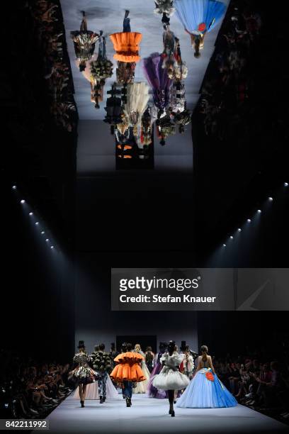 Models walk the runway at the Viktor & Rolf show during the Bread & Butter by Zalando at B&&B Stage, arena Berlin on September 3, 2017 in Berlin,...