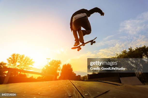 skater doing a stunt - skatepark imagens e fotografias de stock