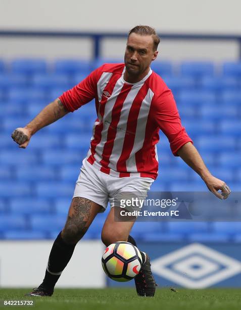 Calum Best of The Lowery Legends in action during the Bradley Lowery Charity Game at Goodison Park on September 3, 2017 in Liverpool, England.