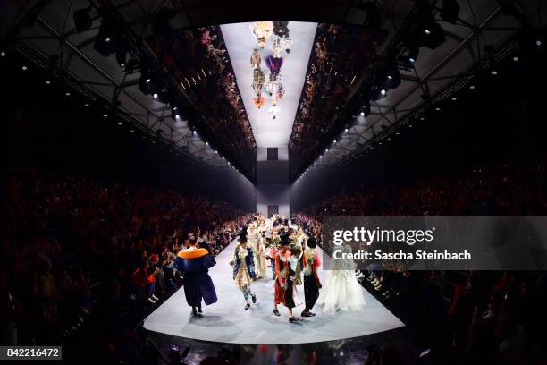 Models walk the runway at the Viktor & Rolf show during the Bread & Butter by Zalando at B&&B Stage, arena Berlin on September 3, 2017 in Berlin,...