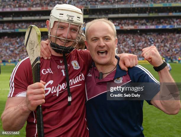 Dublin , Ireland - 3 September 2017; Galway manager Micheál Donoghue, right, with Joe Canning of Galway after the GAA Hurling All-Ireland Senior...